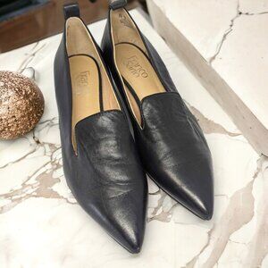 Franco Sarto Cammera Womens Black Pointed Toe Low Wedge Leather Heels Size 8